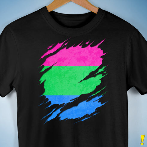 Polysexual Pride Flag Ripped Reveal Premium Unisex T-Shirt - Black